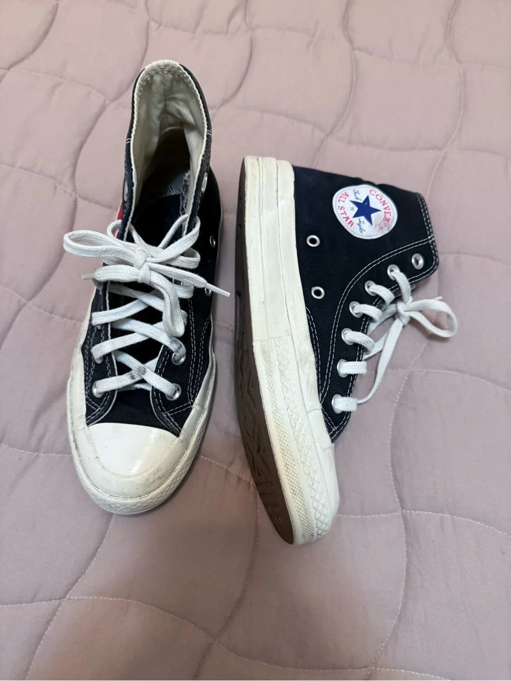 Comme des Garcons x Converse Beige Canvas Sneaker with Red Heart Logo